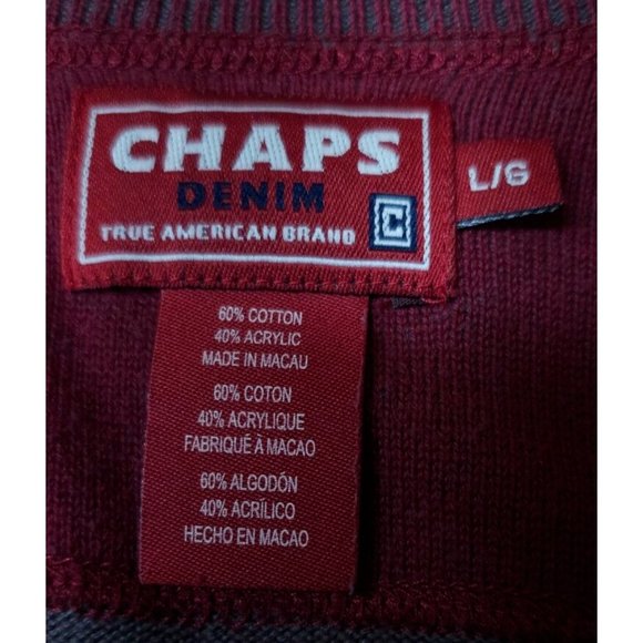 Chaps Denim Mens Large Red Grey Pullover Long Sleeve Logo Stretch Sweater - Picture 12 of 12